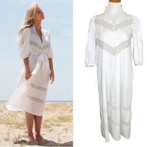 G. Label by Goop Lace Trim Puff Sleeve Midi Dress Size IT 44 US Medium White